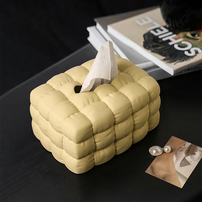 Ins Cream Paper Extraction Box Creative Ceramic Tissue Box Decoration Living Room Decoration Tissue Box Foreign Trade Wholesale