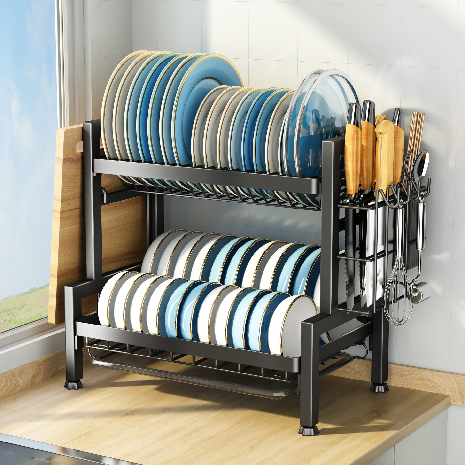 厨房304不锈钢碗碟收纳架盘子沥水架家用多功能碗架碗筷收纳碗柜