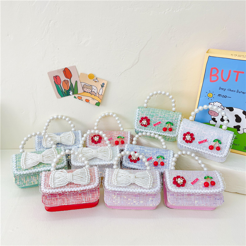 Children's Bag Cute Wild Cotton and Linen Messenger Bag New Classic Style Pearl Tote Accessories Coin Purse Wholesale