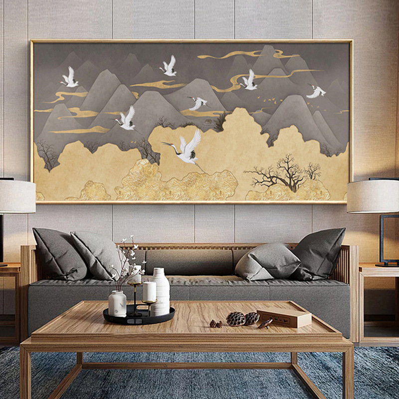 新中式客厅沙发背景墙装饰画办公室山水国画壁画大幅横幅风景挂画