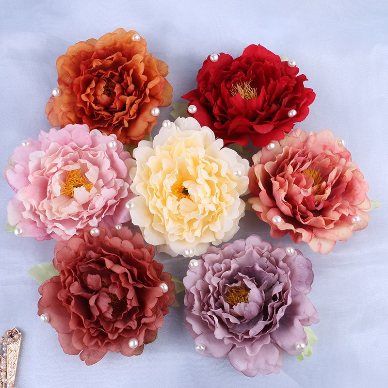 无金属布艺发饰汉服发饰绢花珍珠牡丹花头饰花朵发夹