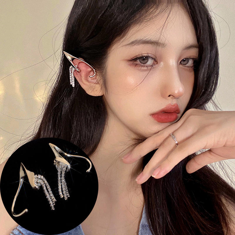 2021年新款简约设计流苏精灵耳夹无耳洞耳饰时尚网红耳环女个性