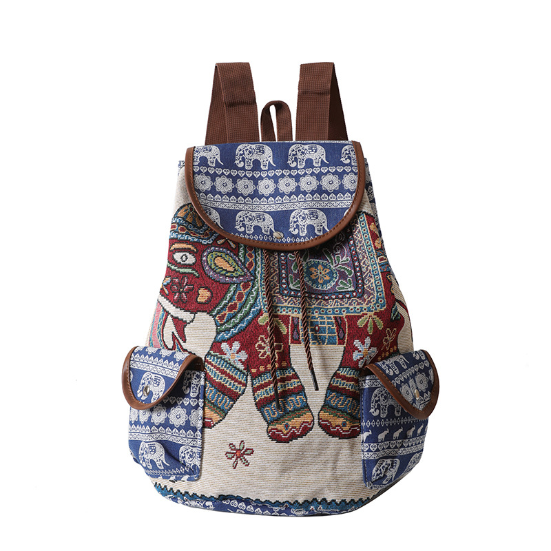 Ethnic Style Rabbit Backpack Leisure Animal Drawstring Bag Retro Women's Large Capacity School Bag Drawstring Bucket Bag