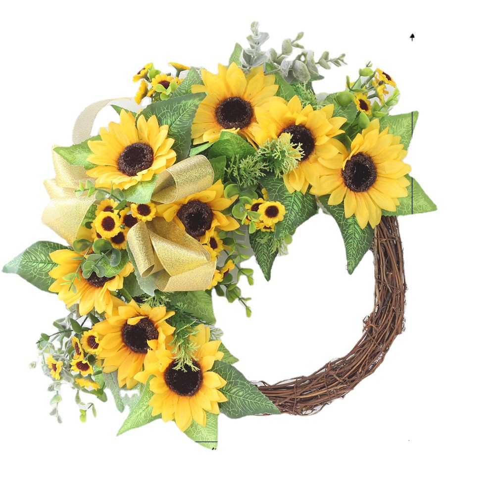 新品梵高向日葵花环40cm16寸中号仿真绢布太阳花门饰门环壁饰