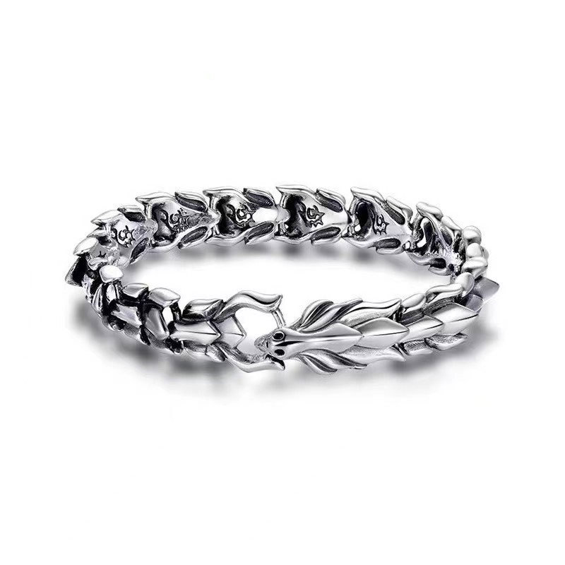 Yunjin Cross-Border Hot Amazon Silver Plated Vintage Faucet Dragon Pattern Keel Bracelet Hip Hop Jewelry Factory Wholesale