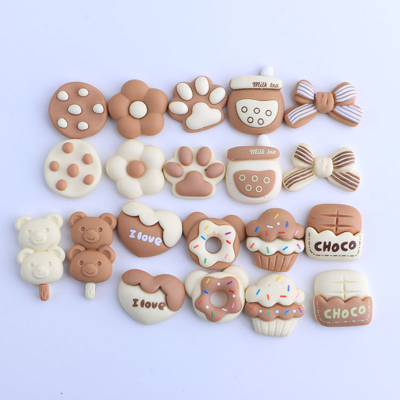 Beige Coffee Color Candy Toy Series Cream Glue Resin Accessories Wholesale Phone Case Material Barrettes Head Rope Material Package Worker