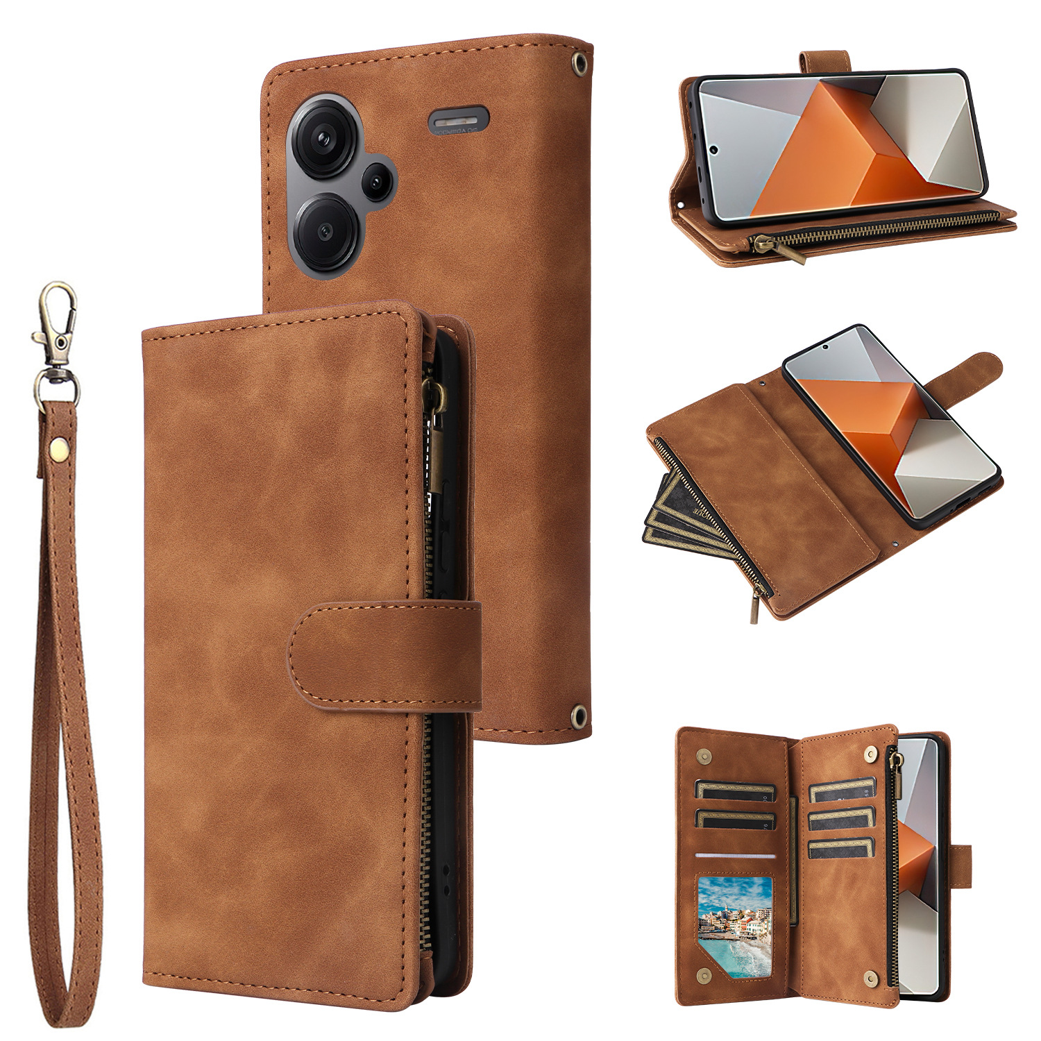 适用于红米note13pro 4g多卡拉链款红米13c/k60ultra插卡手机皮套