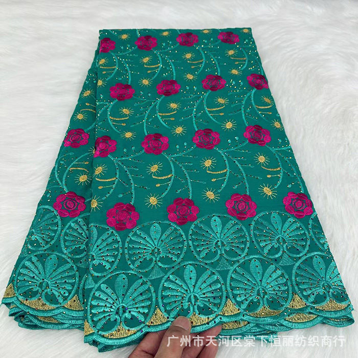2024新款非洲烫钻花朵刺绣棉布diy服饰蕾丝面料cotton lacefabric