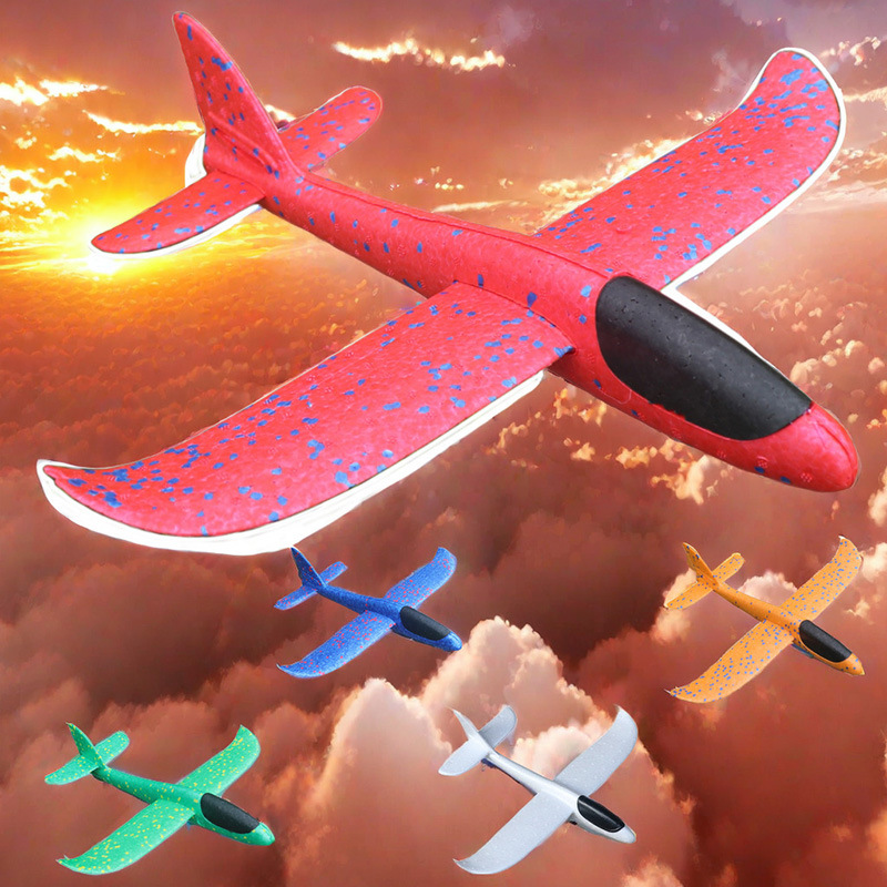 发光手抛飞机小号38cm双孔泡沫飞机epp滑翔机儿童DIY涂鸦玩具批发