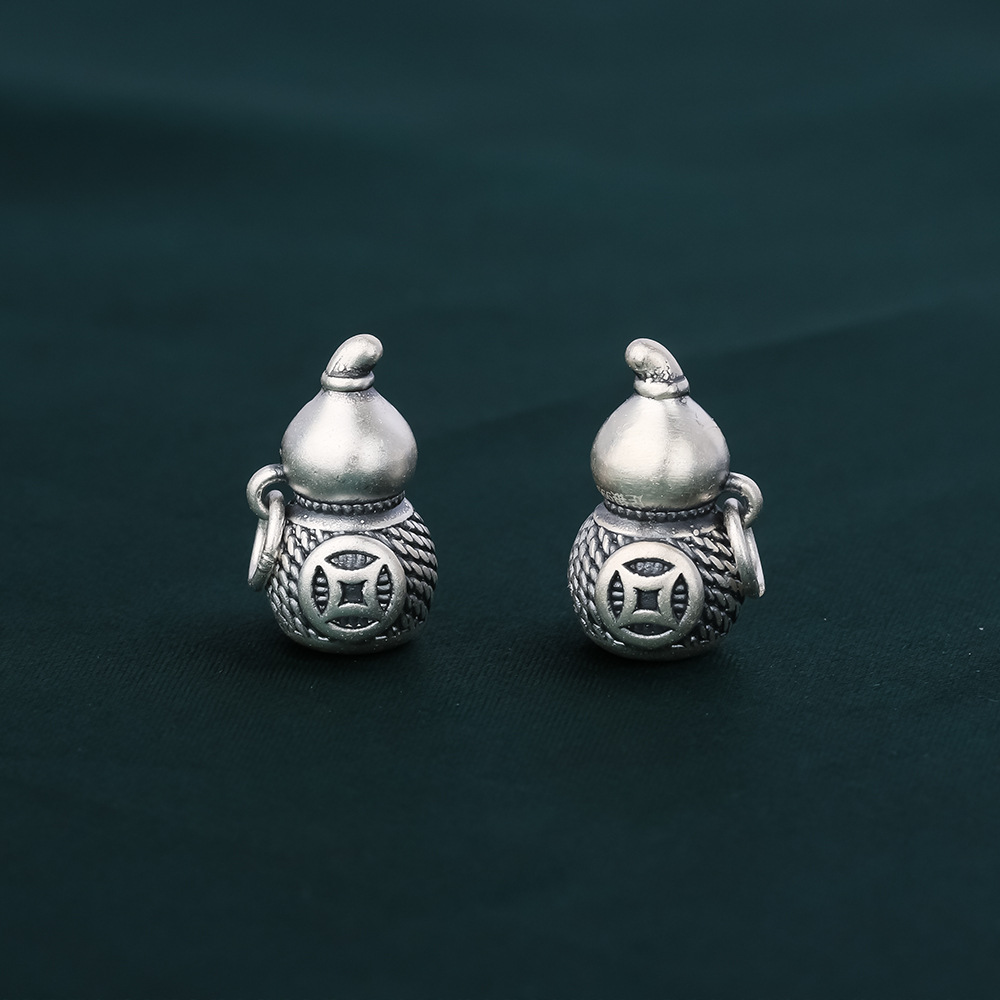 足银999复古葫芦吊坠双面福禄纯银挂坠吊坠手工diy配件百搭饰品