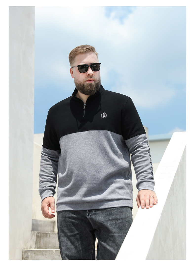 大码男装秋季长袖上衣加肥加大胖子拉链秋装大肚子男t恤