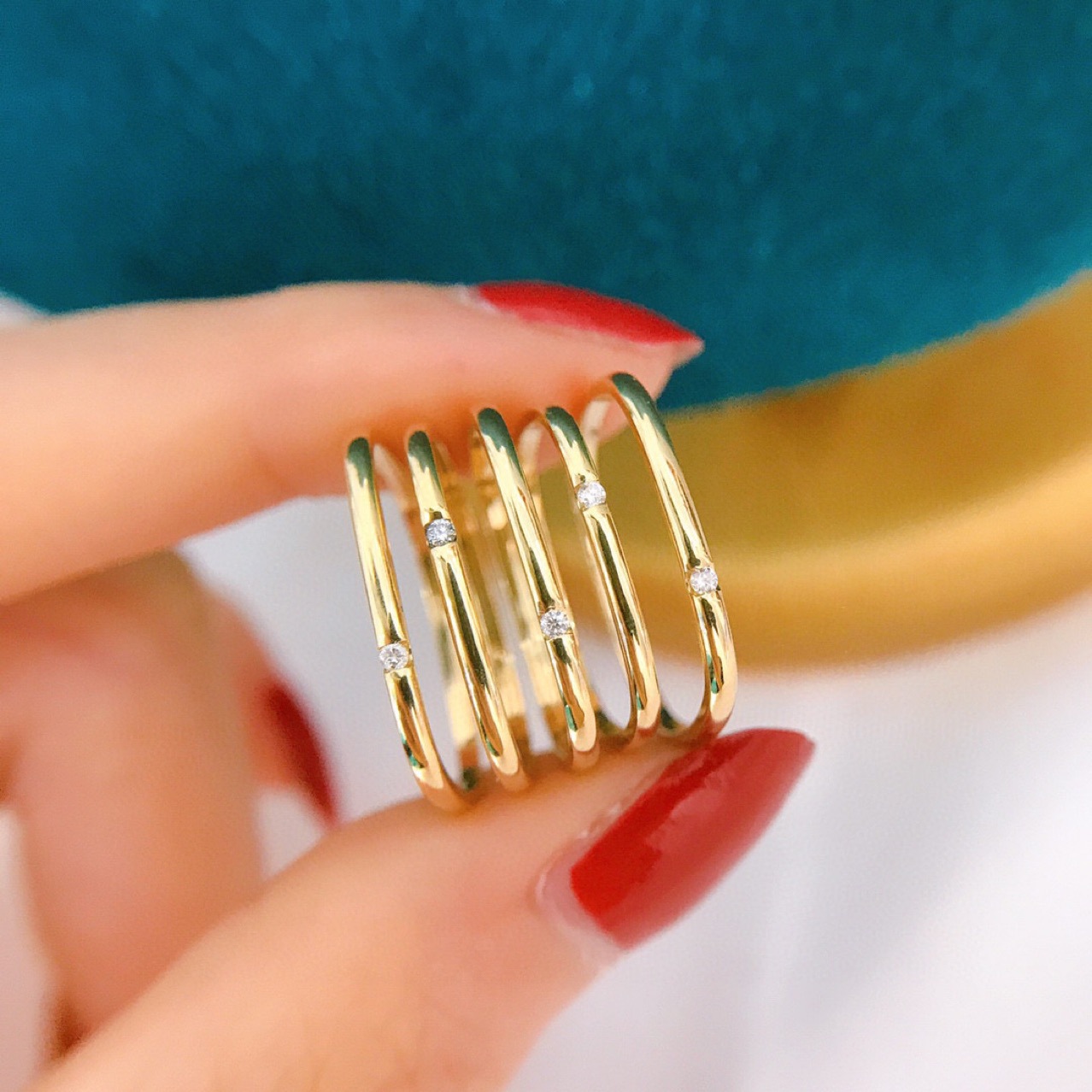 18k黄金小方戒钻石戒指女抖音网红爆款au750戒指几何方形钻石方戒