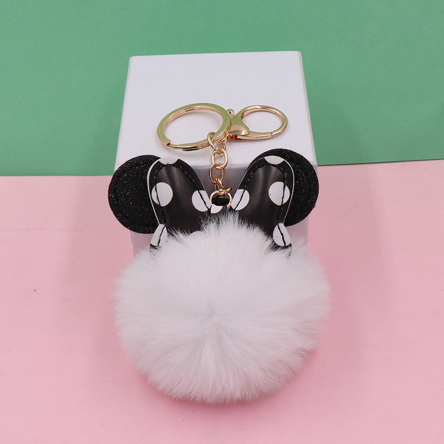 Polka Dot Mickey Bow Plush Key Chain Creative Cartoon Fur Ball Bag Key Pendants Car Key Ring