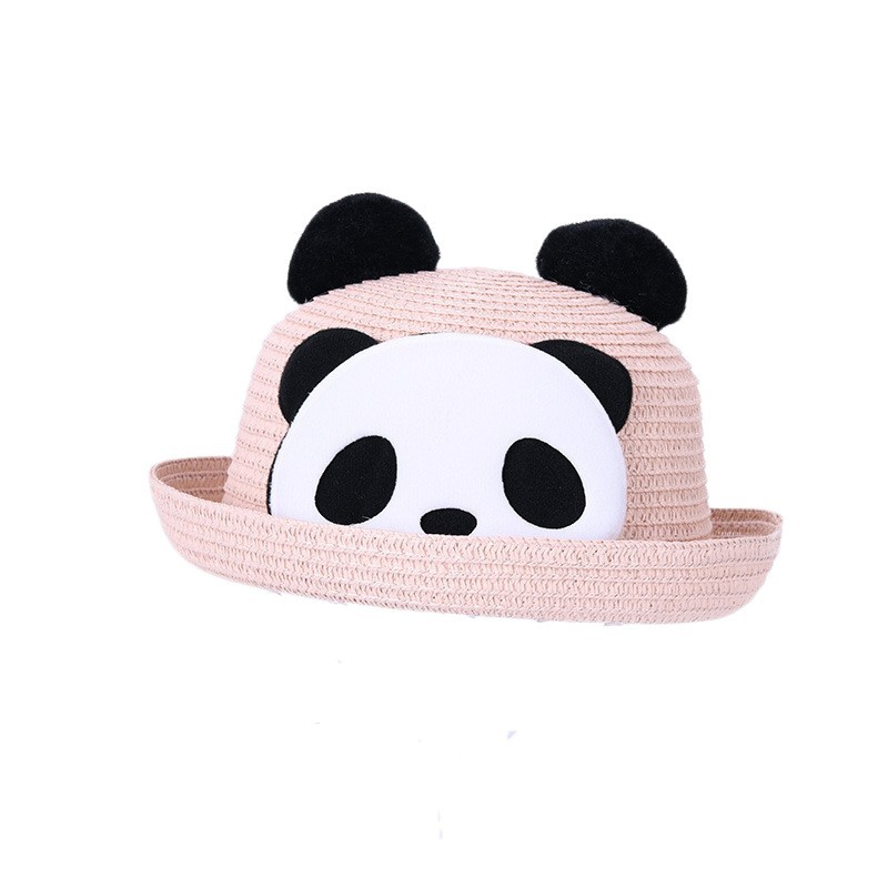 Factory Direct Sales Children's Straw Hat Summer Korean Style Panda Cartoon Sun Hat Outdoor Travel Baby Parent-Child Sun Hat