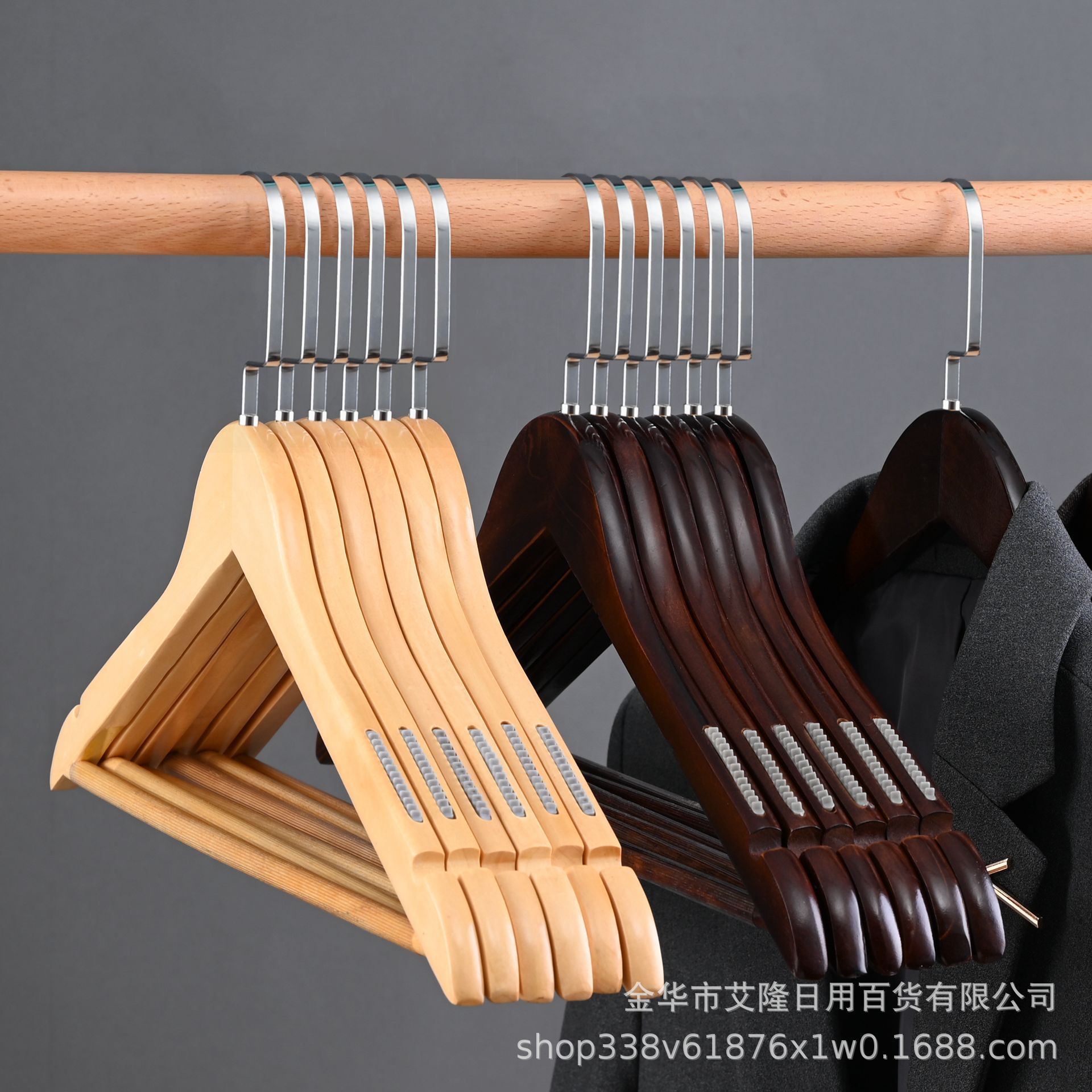 solid wood non-slip invisible hanger wooden hanger clothes store hotel hanger household adult clothes rack wholesale