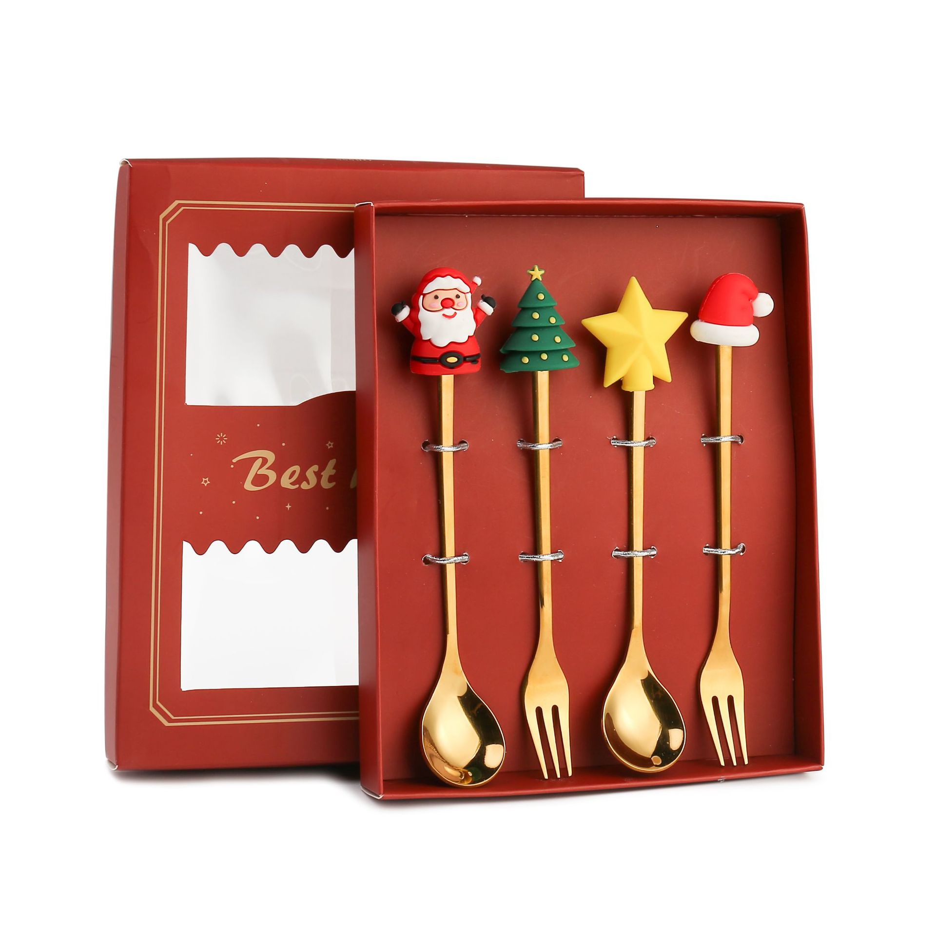J Cross-Border Christmas Spoon and Fork Set Cartoon Funny Rabbit Year Santa Claus Spoon Creative Christmas Dessert Spoon Fork Gift Box