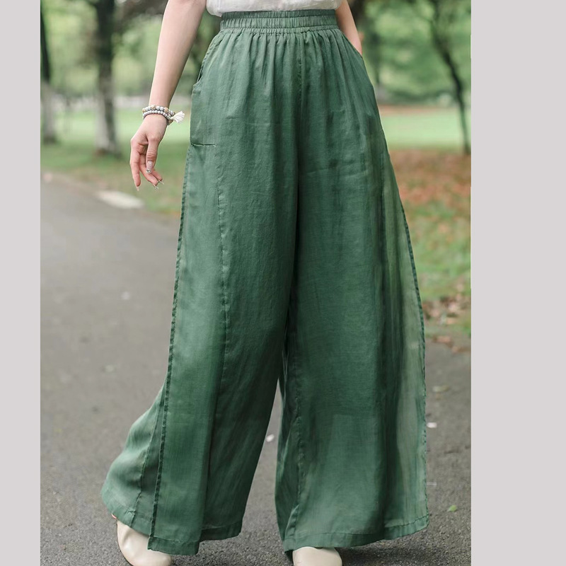 高品质纯苎麻双层阔腿裤女装垂感透气凉快百搭裤裙宽松-阿里巴巴
