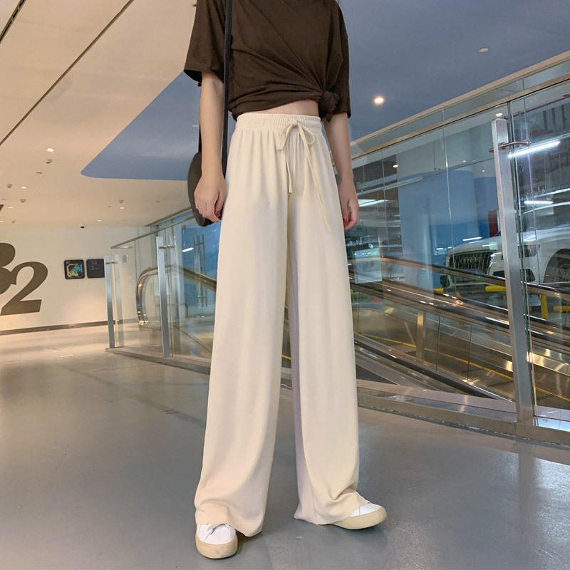冰丝阔腿裤女夏季韩版垂感宽松百搭高腰薄款休闲直筒裤拖地长裤子