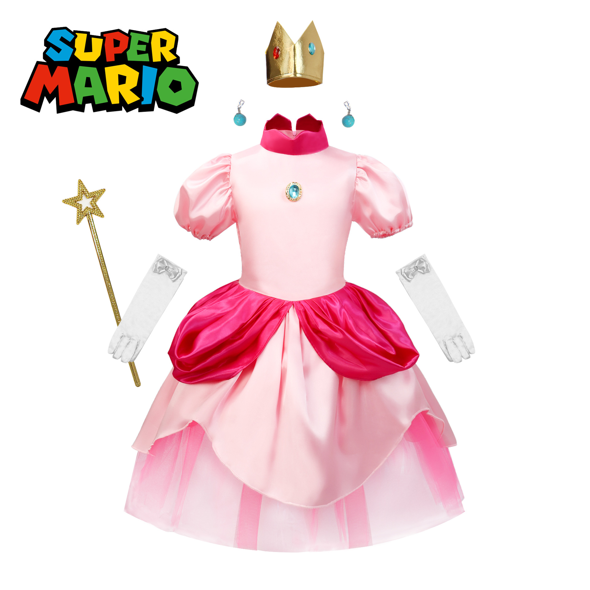 儿童裙子碧琪公主裙超级马里奥粉色桃子桃花公主演出连衣裙peach