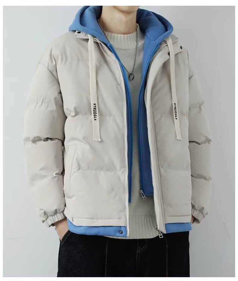 2023 New Short Jinjiang Cotton-Padded Coat Men's Young Winter Thickened Fashion Brand Ins down Cotton-Padded Coat Fake Two-Pieces Coats