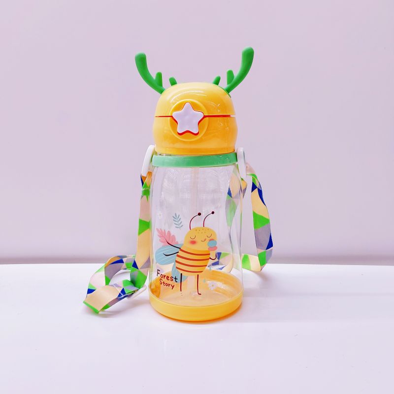 New Cup Cartoon Drinking Cup Children's Large Capacity Bear Antlers Plastic Cup Student Gift Cup with Straw Wholesale