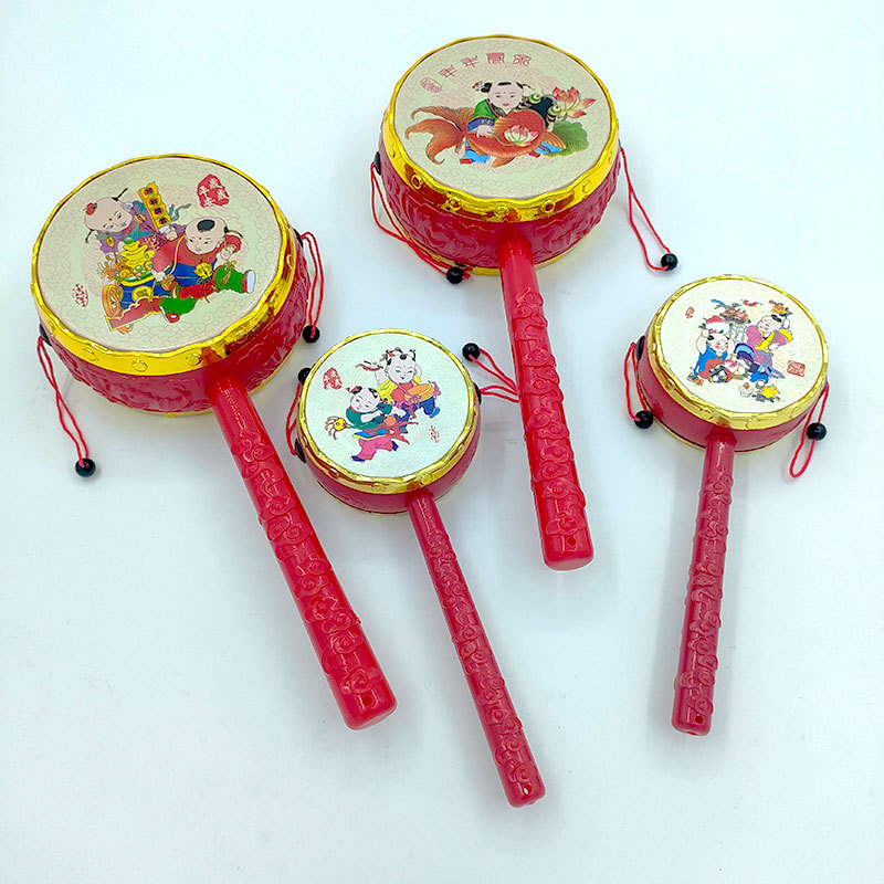 红色大号拨浪鼓塑料仿羊皮传统幼儿玩具手摇鼓地摊玩具批发-阿里巴巴