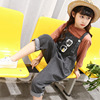 2021 Summer children&#39;s clothing girl Korean Edition Easy Cotton and hemp T-shirt cowboy rompers Two piece set Large children suit