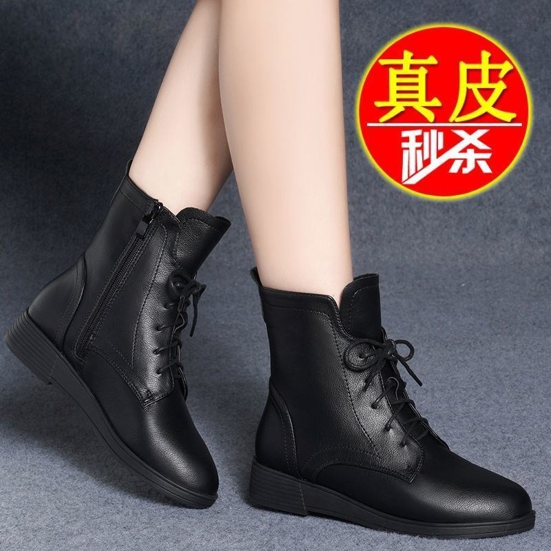 红青蜒女靴专卖店女皮鞋短靴加绒高跟真平底2020英伦风百搭