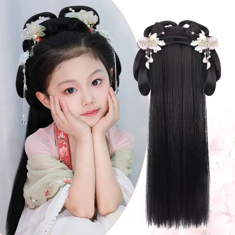 儿童汉服假发半头套懒人发箍假发女童古装假发头饰古风假发垫发包