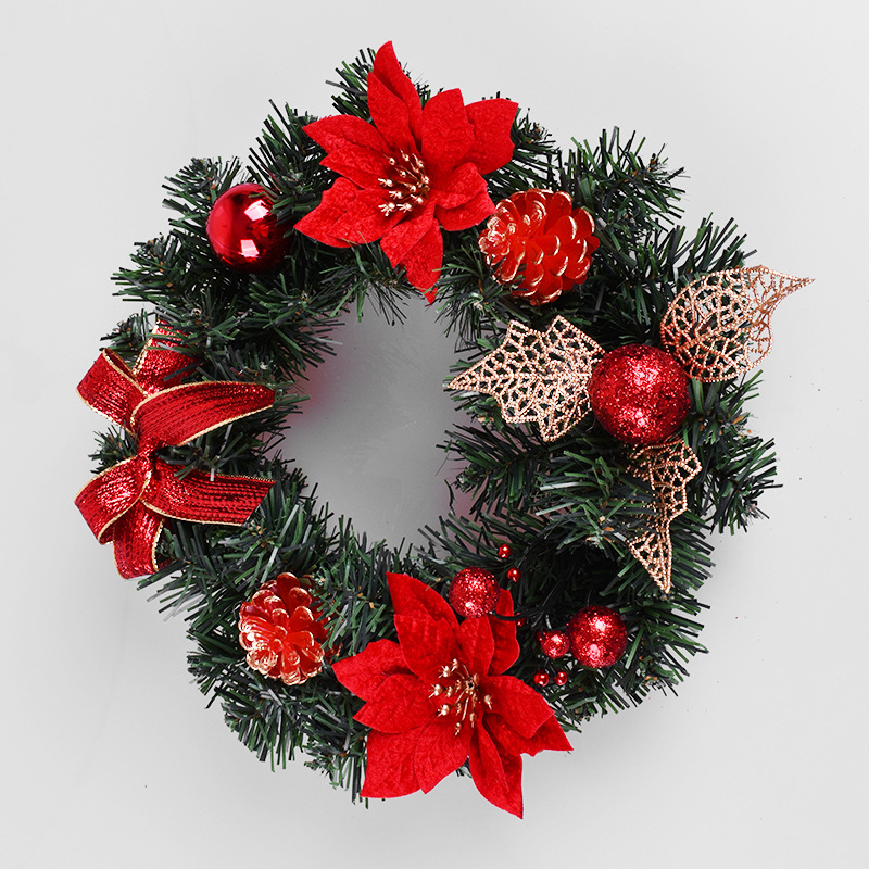 40cm圣诞用品塑料圣诞花环 装饰婚庆庆典花圈 圣诞装饰门挂花环