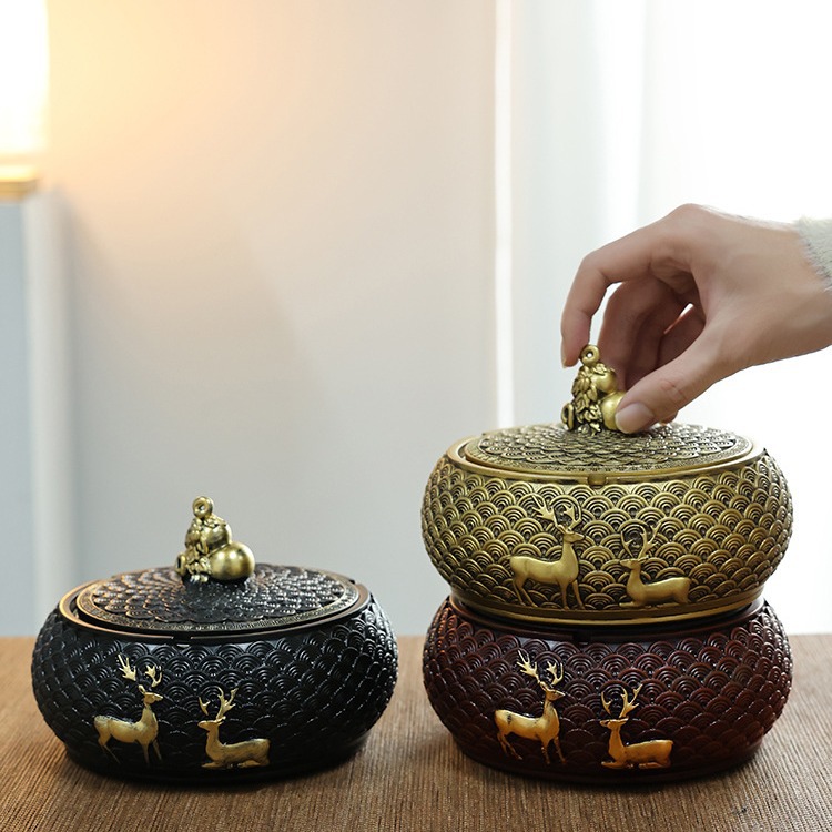 创意大号烟灰缸带盖防飞烟防烟味家用客厅高档办公室高级感带内胆