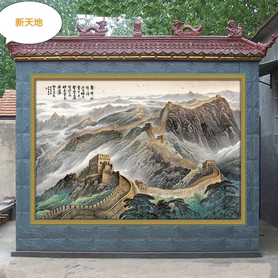 户外背景墙瓷砖农村壁画微晶石外墙3d山水画迎门墙画瓷砖画风景画
