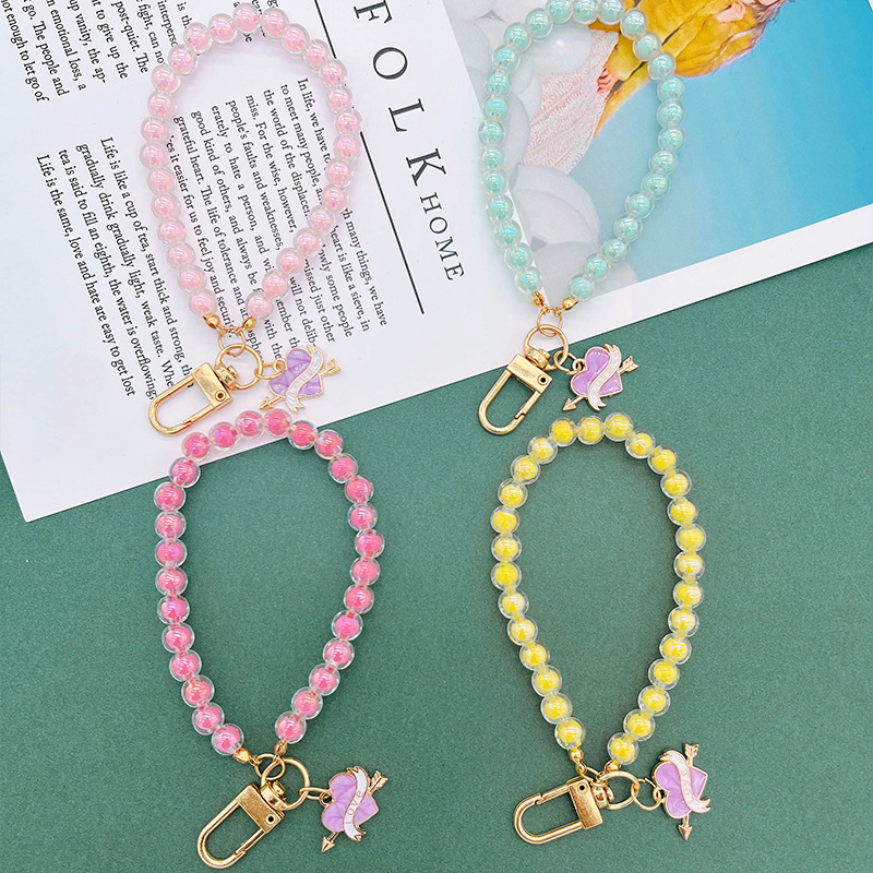 INS New One Arrow Heart Keychain Pendant AB Color Electroplated Beads Bracelet AirPods Bag Pendant Accessories