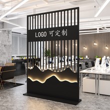 可订现代简约玻璃屏风形象墙隔断办公室公司入户玄关前台LOGO背景