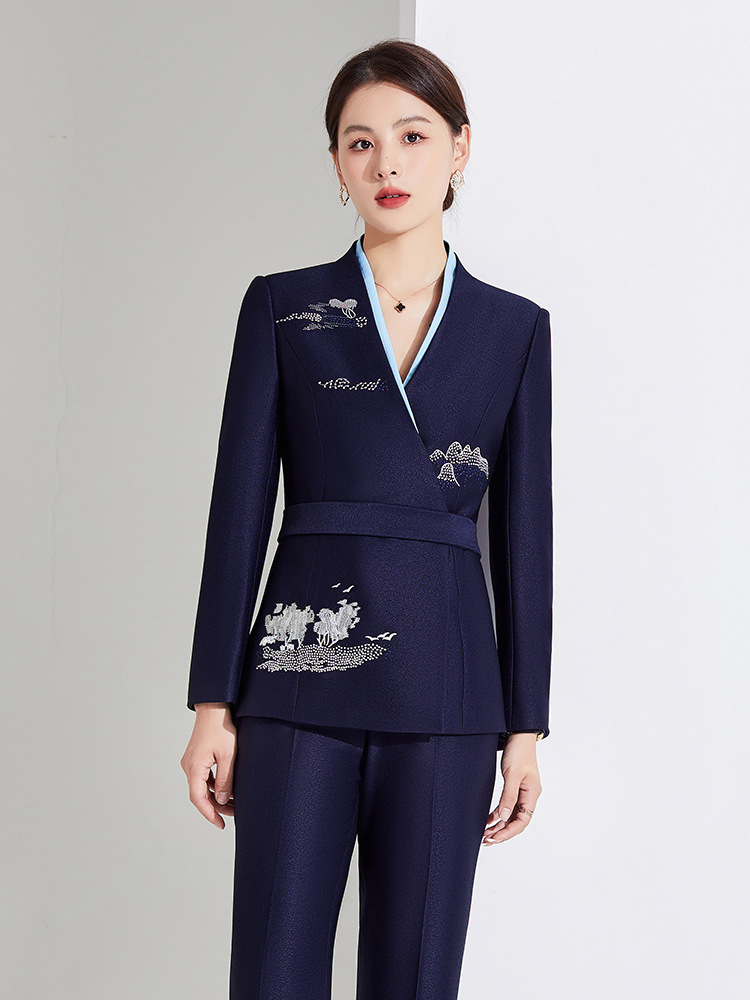 chinese ethnic style landscape painting professional suit suit female 2022 spring and autumn embroidery tooling suit two-piece suit female