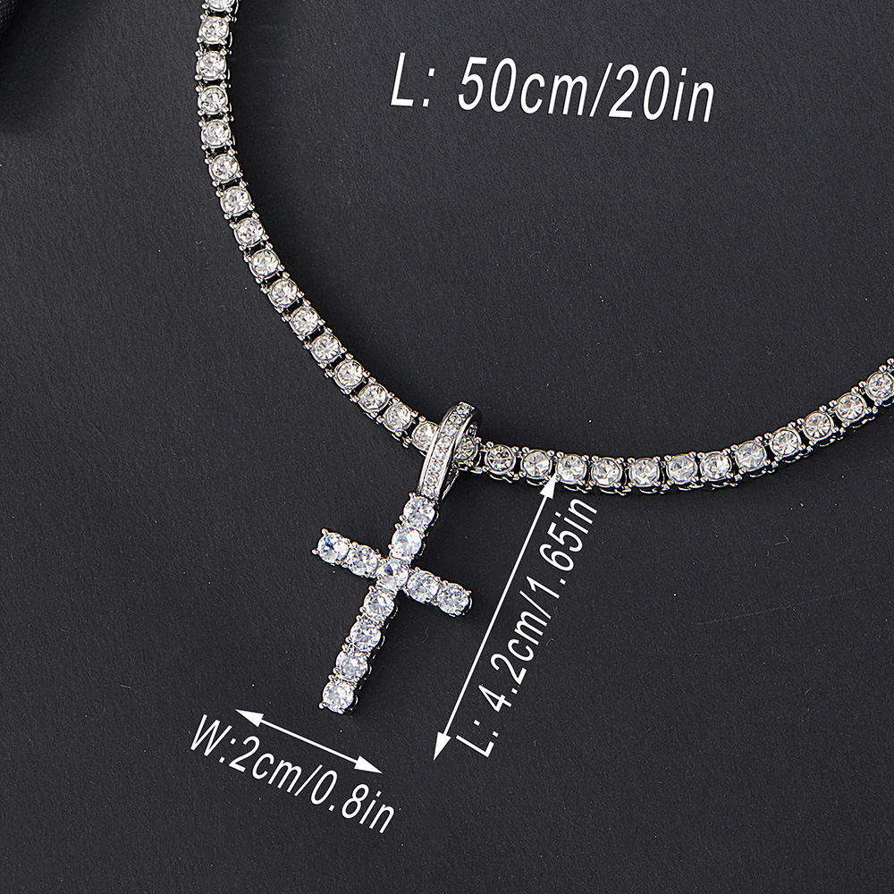 Horse Thinking Same Zircon Cross Necklace Female High Sense Simple and Light Luxury Pendant Female One Piece Dropshipping