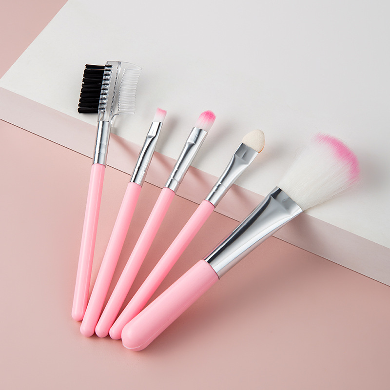 5 PCs Makeup Brushes Pink Suit Black Eye Shadow Brush Lip Brush Blush Brush Mascara Brush Cosmetic Brush Factory Direct Sales