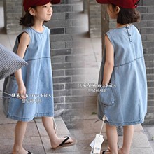 优米左品牌韩国童装女童连衣裙2024新洋气儿童夏装裙子牛仔背带裙