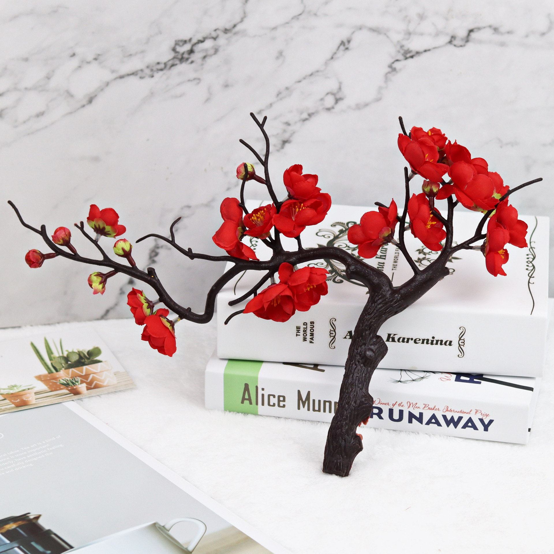 Bonsai Plum Blossom Dried Flower Artificial Flower Wintersweet Fake Flower Silk Flower Chinese Living Room Floor Flower Arrangement Wedding Celebration Decoration Decoration