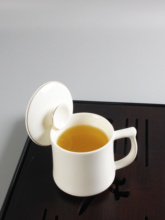 德化羊脂玉白瓷水杯陶瓷茶杯办公杯会议杯子个人杯带盖马克杯