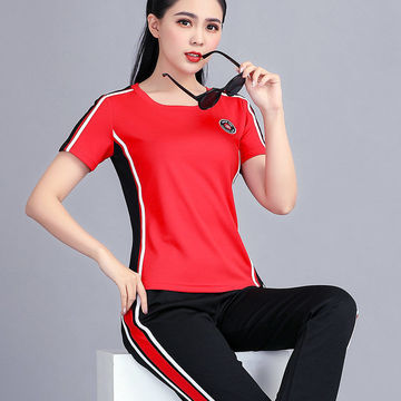 新款春夏休闲套装广场舞服装女运动服团体团队服短袖两件套速干