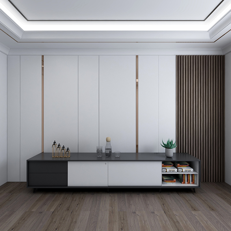 实木格栅硬包电视背景墙客厅沙发现代轻奢金属条主卧床头背景装饰