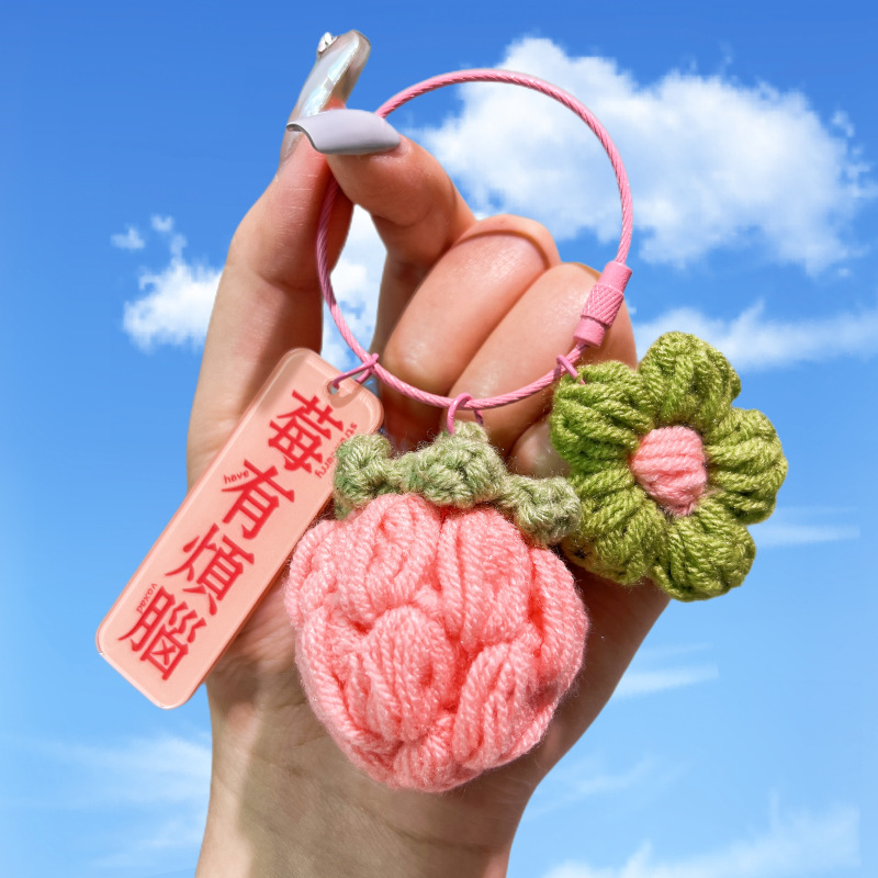 Cute Wool Crocheted Persimmon Car Key Ring Handbag Pendant Beautiful Meaning Girl Heart Plush Accessories