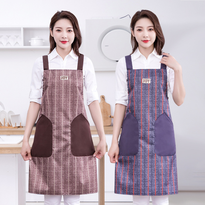 61n涤纶防水双层围裙家用厨房背带两侧大口袋防油污短款时尚围腰
