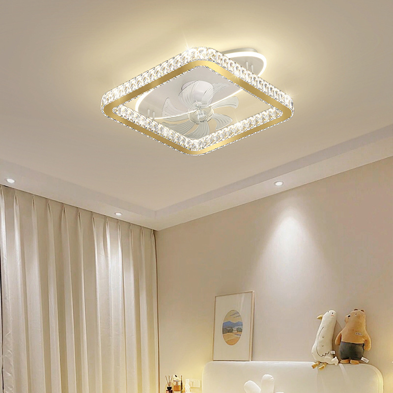 Light Luxury Electric Fan All-in-One Light Advanced Crystal Fan Ceiling Light Master Bedroom Ceiling Fan Lights Geometric Design Atmospheric Style