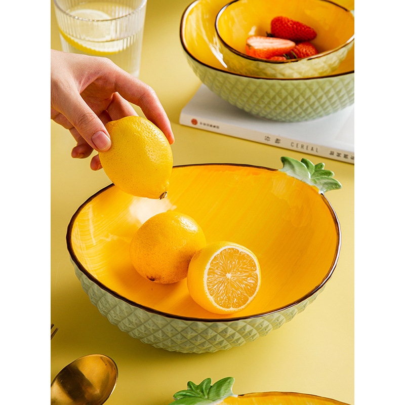 菠萝陶瓷盘子饭碗水果沙拉碗   创意少女可爱碗碟家用餐厅趣味碗