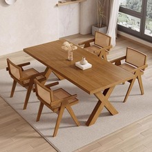 日式原木风实木餐桌椅组合餐厅家用4人位用餐饭桌树杈X桌脚餐桌椅