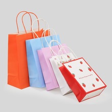 加厚礼物包装袋卡通草莓彩色手拎袋paper bag可印logo手提纸袋