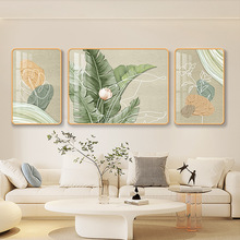 家大业大客厅装饰画沙发背景墙壁画奶油风绿植肌理感油画三联挂画