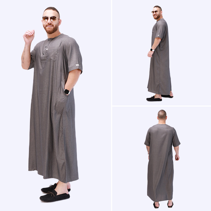 Cross-Border Arab Ethnic Robe for Men Long Short Sleeve Middle East Muslim Clothing Amazon European and American Large Size